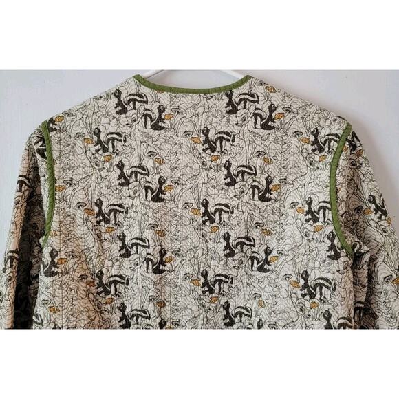 Disney Parks Bambi Flower Quilted Jacket Blazer V-Neck Button Cotton Olive - Picture 10 of 13
